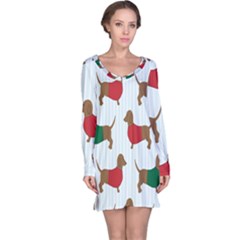 Dachshund Dog Cartoon Art Long Sleeve Nightdress by Celenk