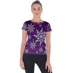 Christmas Star Ice Crystal Purple Background Short Sleeve Sports Top  by BangZart