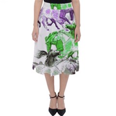 Horse Horses Animal World Green Folding Skater Skirt by BangZart