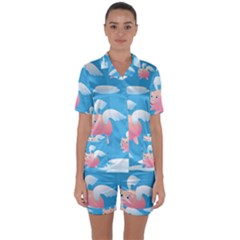 Flying Piggys Pattern Satin Short Sleeve Pyjamas Set by Bigfootshirtshop