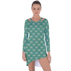 Green Fan  Asymmetric Cut-out Shift Dress by NouveauDesign