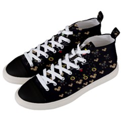 Merry Black Cat In The Night And A Mouse Involved Pop Art Men s Mid-top Canvas Sneakers by pepitasart