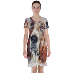 Dog Basset Pet Art Abstract Short Sleeve Nightdress by Celenk