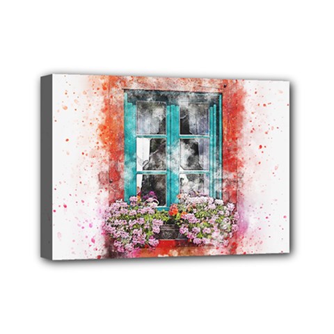 Window Flowers Nature Art Abstract Mini Canvas 7  X 5 