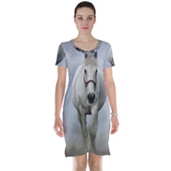 Horse Mammal White Horse Animal Short Sleeve Nightdress by Celenk