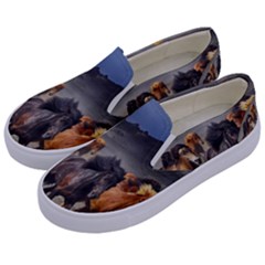 Horses Stampede Nature Running Kids  Canvas Slip Ons by Celenk