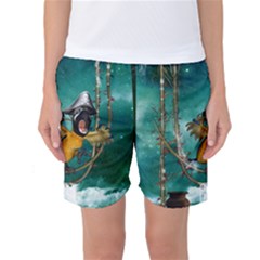 Funny Pirate Parrot With Hat Women s Basketball Shorts