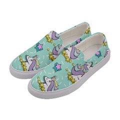 Magical Happy Unicorn And Stars Women s Canvas Slip Ons by Bigfootshirtshop