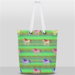 Rainbow Ponies Full Print Rope Handle Tote (small) by CosmicEsoteric