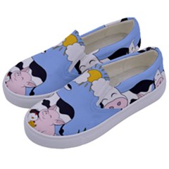 Friends Not Food - Cute Pig And Chicken Kids  Canvas Slip Ons by Valentinaart