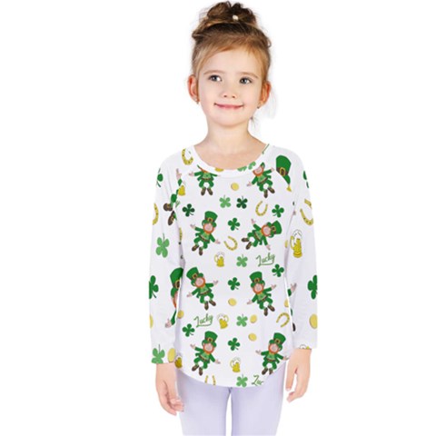 St Patricks Day Pattern Kids  Long Sleeve Tee by Valentinaart