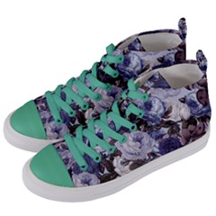 Rose Bushes Blue Women s Mid-top Canvas Sneakers by snowwhitegirl