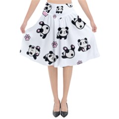 Panda Pattern Flared Midi Skirt