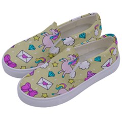 Cute Unicorn Pattern Kids  Canvas Slip Ons by Valentinaart