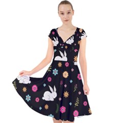 Easter Bunny  Cap Sleeve Front Wrap Midi Dress by Valentinaart