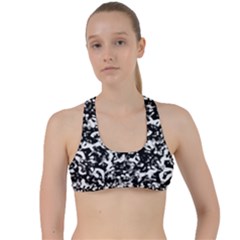 Black And White Abstract Texture Criss Cross Racerback Sports Bra