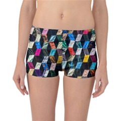 Abstract Multicolor Cubes 3d Quilt Fabric Reversible Boyleg Bikini Bottoms by Sapixe