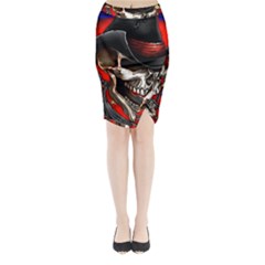 Confederate Flag Usa America United States Csa Civil War Rebel Dixie Military Poster Skull Midi Wrap Pencil Skirt by Sapixe