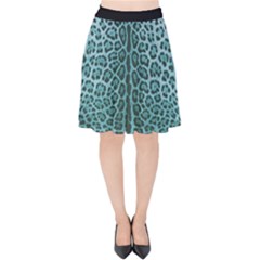 Turquoise Leopard Print Velvet High Waist Skirt by CasaDiModa