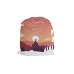 Design Art Hill Hut Landscape Drawstring Pouches (medium)  by Nexatart