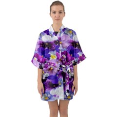 Graphic Background Pansy Easter Quarter Sleeve Kimono Robe by Sapixe