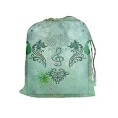 Music, Decorative Clef With Floral Elements Drawstring Pouches (extra Large) by FantasyWorld7