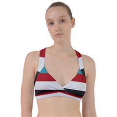 Dark Turquoise Deep Red Gray Elegant Striped Pattern Sweetheart Sports Bra by yoursparklingshop