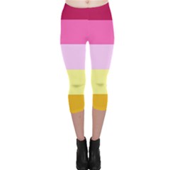 Red Orange Yellow Pink Sunny Color Combo Striped Pattern Stripes Capri Leggings  by yoursparklingshop