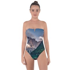 Italy Mountains Pragser Wildsee Tie Back One Piece Swimsuit