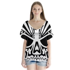 Tribal Sugar Skull V-neck Flutter Sleeve Top by StarvingArtisan