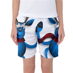 Reindeer Dancing Blue Christmas Women s Basketball Shorts by Simbadda