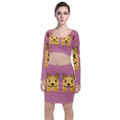 Pet Animal Feline Domestic Animals Long Sleeve Crop Top & Bodycon Skirt Set by Simbadda