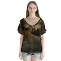 Mammal Nature Wood Tree Waters V-Neck Flutter Sleeve Top View1