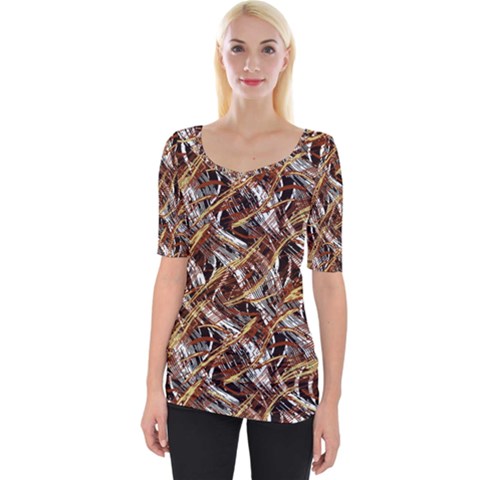 Colorful Wavy Abstract Pattern Wide Neckline Tee by dflcprints