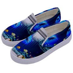 Dolphin Art Creation Natural Water Kids  Canvas Slip Ons by Sapixe