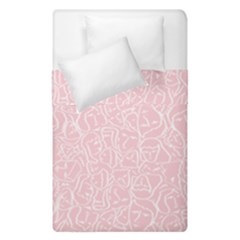 Elios Shirt Faces In White Outlines On Pale Pink Cmbyn Duvet Cover Double Side (single Size) by PodArtist