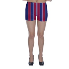 Large Red White And Blue Usa Memorial Day Holiday Vertical Cabana Stripes Skinny Shorts by PodArtist