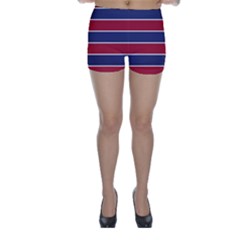 Large Red White And Blue Usa Memorial Day Holiday Horizontal Cabana Stripes Skinny Shorts by PodArtist