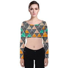 Abstract Geometric Triangle Shape Velvet Crop Top