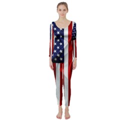 American Usa Flag Vertical Long Sleeve Catsuit by FunnyCow