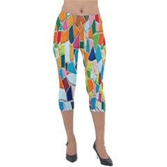 Mosaic Tiles Pattern Texture Lightweight Velour Capri Leggings  by Nexatart