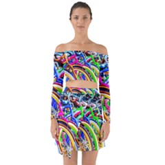 Colorful Bicycles In A Row Off Shoulder Top With Skirt Set by FunnyCow