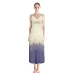 Cloudy Foggy Forest With Pine Trees Button Up Chiffon Maxi Dress