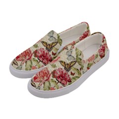 Watercolor Vintage Flowers Butterflies Lace 1 Women s Canvas Slip Ons by EDDArt