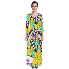 Shapes On A Yellow Background                                           Quarter Sleeve Maxi Dress