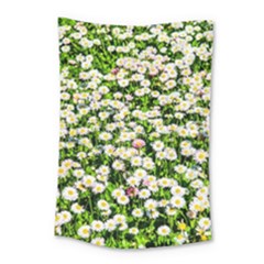 Green Field Of White Daisy Flowers Small Tapestry by FunnyCow