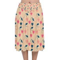 Heart Cherries Cream Velvet Flared Midi Skirt by snowwhitegirl