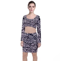 Earth  Dark Soil With Cracks Long Sleeve Crop Top & Bodycon Skirt Set by FunnyCow