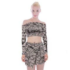 Earth  Dark Soil With Cracks Off Shoulder Top With Mini Skirt Set by FunnyCow