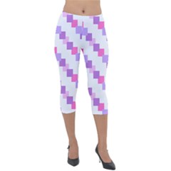 Geometric Squares Lightweight Velour Capri Leggings  by snowwhitegirl